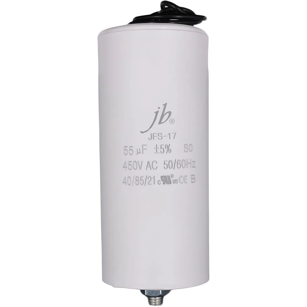 Изображение товара Пусковой конденсатор JB 55uF 450VAC +/-5_(JFS17A6556J000000B) JFS-17 (гибкие вывода+болт) 55_125 00-00017379 Изображение товара Пусковой конденсатор JB 55uF 450VAC +/-5_(JFS17A6556J000000B) JFS-17 (гибкие вывода+болт) 55_125 00-00017379