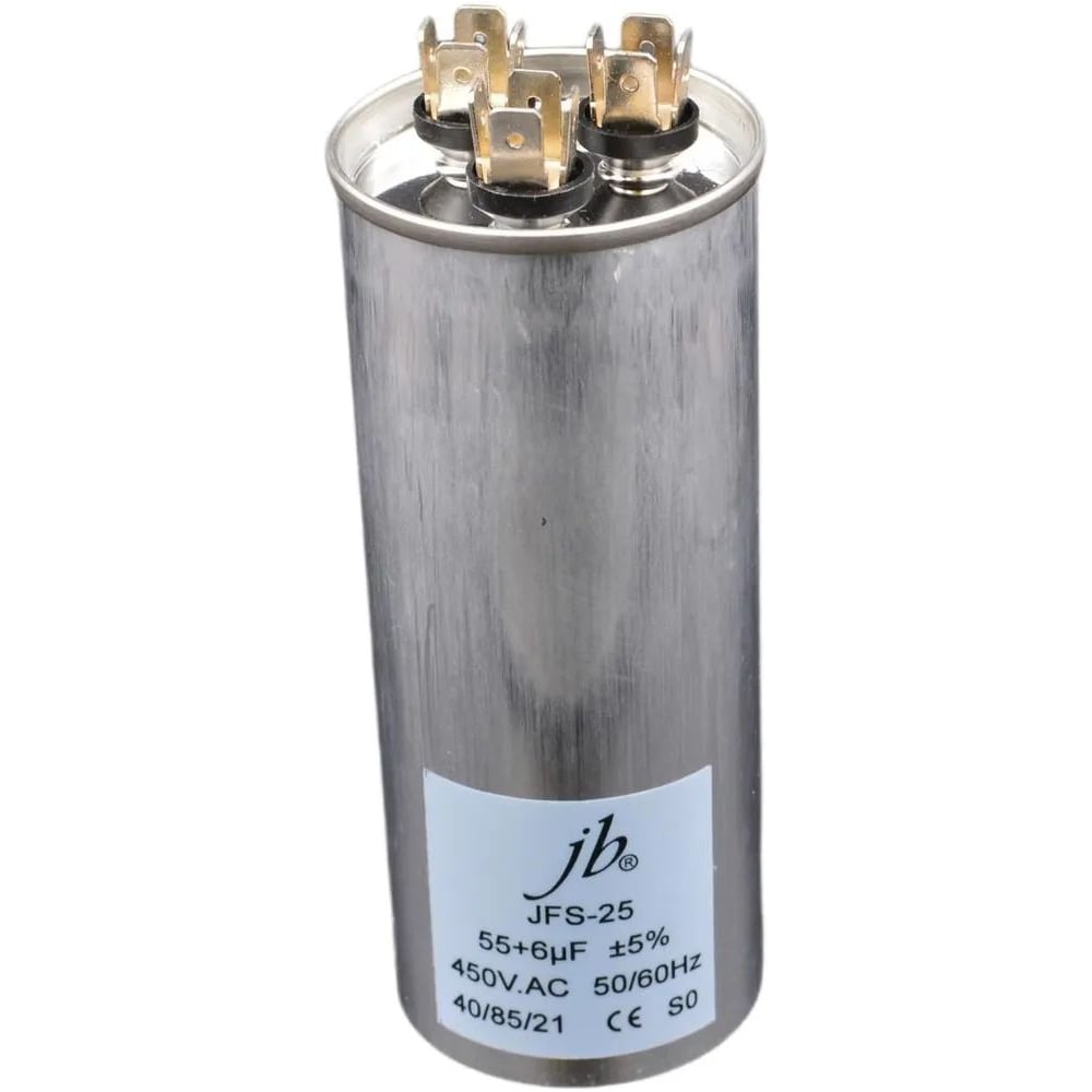 Изображение товара Пусковой конденсатор JB 55uF+6 450VAC +/-5_(JFS25A6655J000000B) JFS-25 (клеммы, для кондиционеров, 3 вывода) 60_123 (алюминиевый корпус) 00-00017458 Изображение товара Пусковой конденсатор JB 55uF+6 450VAC +/-5_(JFS25A6655J000000B) JFS-25 (клеммы, для кондиционеров, 3 вывода) 60_123 (алюминиевый корпус) 00-00017458