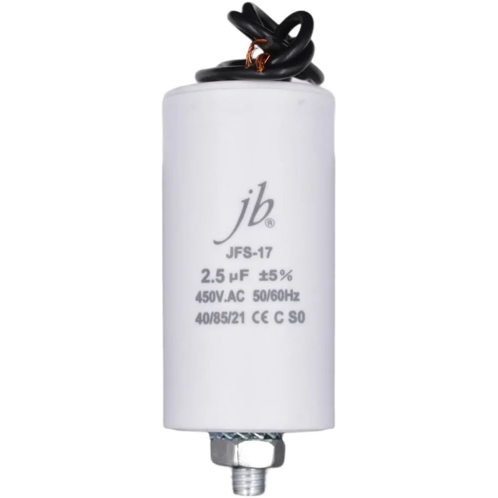Изображение товара Пусковой конденсатор JB 2,5uF 450VAC +/-5_(JFS17A6255J000000B) JFS-17 (гибкие вывода+болт) 35_70 00-00017368