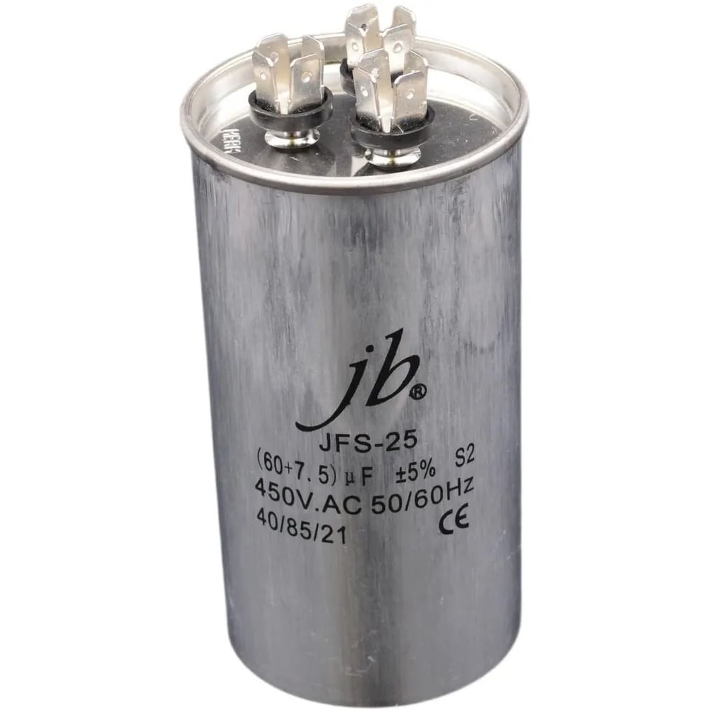 Изображение товара Пусковой конденсатор JB 60uF+7,5 450VAC +/-5_(JFS25A6675J000000B6075) JFS-25 (клеммы, для кондиционеров, 3 вывода) 60_115 (алюминиевый корпус) 00-00017462 Изображение товара Пусковой конденсатор JB 60uF+7,5 450VAC +/-5_(JFS25A6675J000000B6075) JFS-25 (клеммы, для кондиционеров, 3 вывода) 60_115 (алюминиевый корпус) 00-00017462