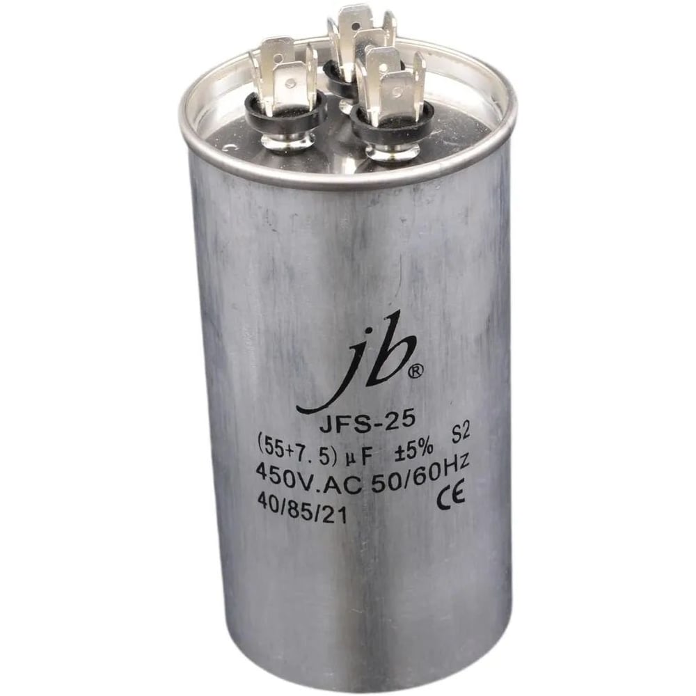 Изображение товара Пусковой конденсатор JB 55uF+7,5 450VAC +/-5_(JFS25A6625J000000B5575) JFS-25 (клеммы, для кондиционеров, 3 вывода) 60_115 (алюминиевый корпус) 00-00017459 Изображение товара Пусковой конденсатор JB 55uF+7,5 450VAC +/-5_(JFS25A6625J000000B5575) JFS-25 (клеммы, для кондиционеров, 3 вывода) 60_115 (алюминиевый корпус) 00-00017459