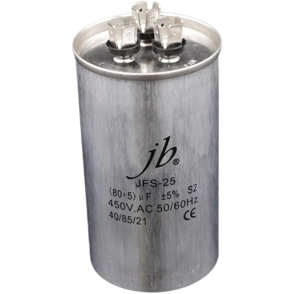 Изображение товара Пусковой конденсатор JB 80uF+5 450VAC +/-5_(JFS25A6580J000000B) JFS-25 (клеммы, для кондиционеров, 3 вывода) 65_115 (алюминиевый корпус) 00-00017465 Изображение товара Пусковой конденсатор JB 80uF+5 450VAC +/-5_(JFS25A6580J000000B) JFS-25 (клеммы, для кондиционеров, 3 вывода) 65_115 (алюминиевый корпус) 00-00017465