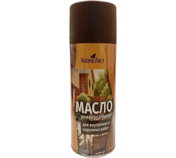 Изображение товара Универсальное масло BotanicЛист для защитной и декоративной обработки древесины и изделий из дерева, бесцветное, аэрозоль 520 мл 28 шт 4603789370775