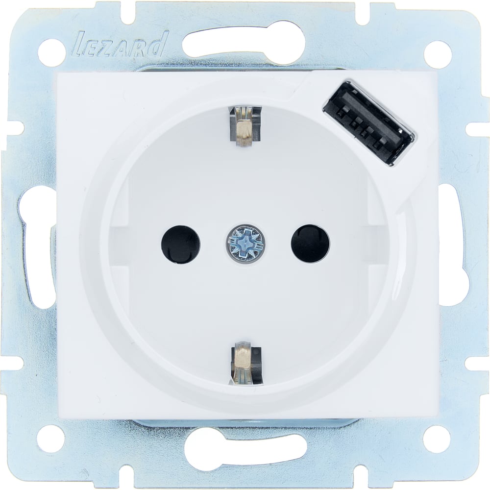 Изображение товара Розетка Lezard ASTI с/з + USB разъём белая механизм 7081-0288-181