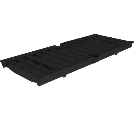 Изображение товара Лоток водоотводный бетонный Gidrolica DN150 H240 с оцинкованной насадкой, без уклона с решеткой чугунной щелевой класс D400 14671D