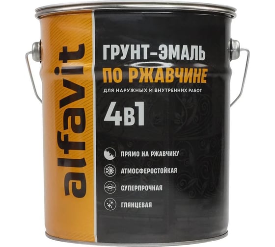 Изображение товара Грунт-эмаль по ржавчине ALFAVIT 4 в 1 , 5 кг, зеленая 282157