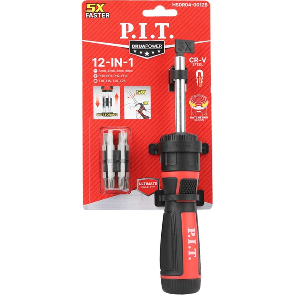 Изображение товара Набор бит с рукояткой P.I.T. ADVANCE (12 шт, T-handle, насадки CrV, трещотка) Изображение товара Набор бит с рукояткой P.I.T. ADVANCE (12 шт, T-handle, насадки CrV, трещотка)