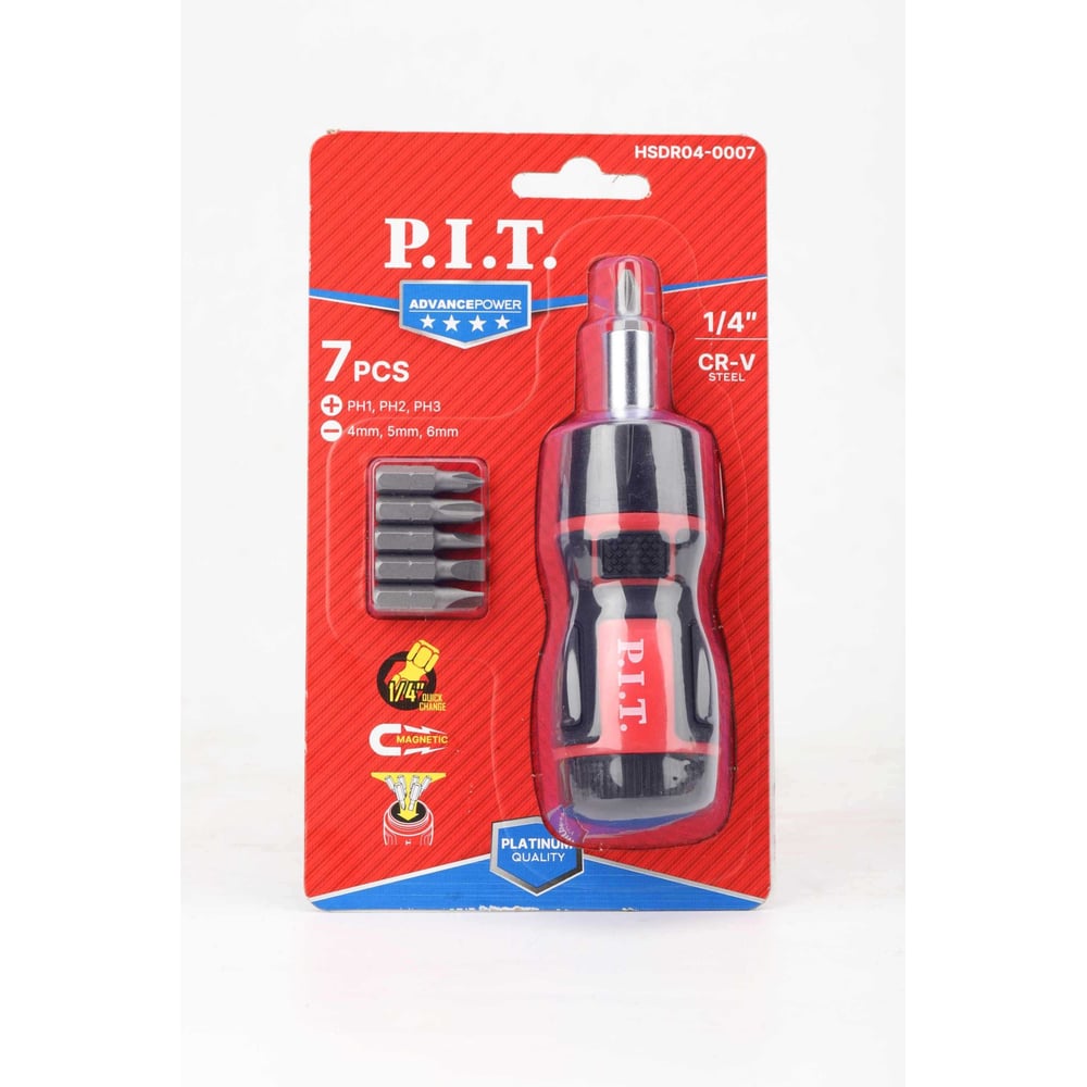 Изображение товара Набор бит с рукояткой P.I.T. ADVANCE (7 шт., трещотка, СL и PH шлиц)