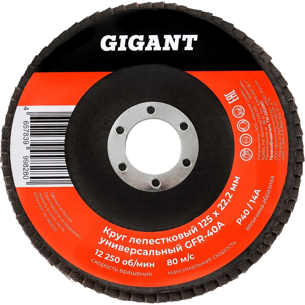 Изображение товара Конический лепестковый шлифовальный диск Gigant 125 мм P40 для металла