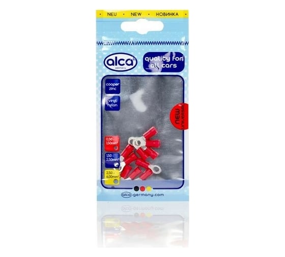 Изображение товара Изолированные кольцевые наконечники Alca для подключения кабелей красные 5,3мм 10шт 630150