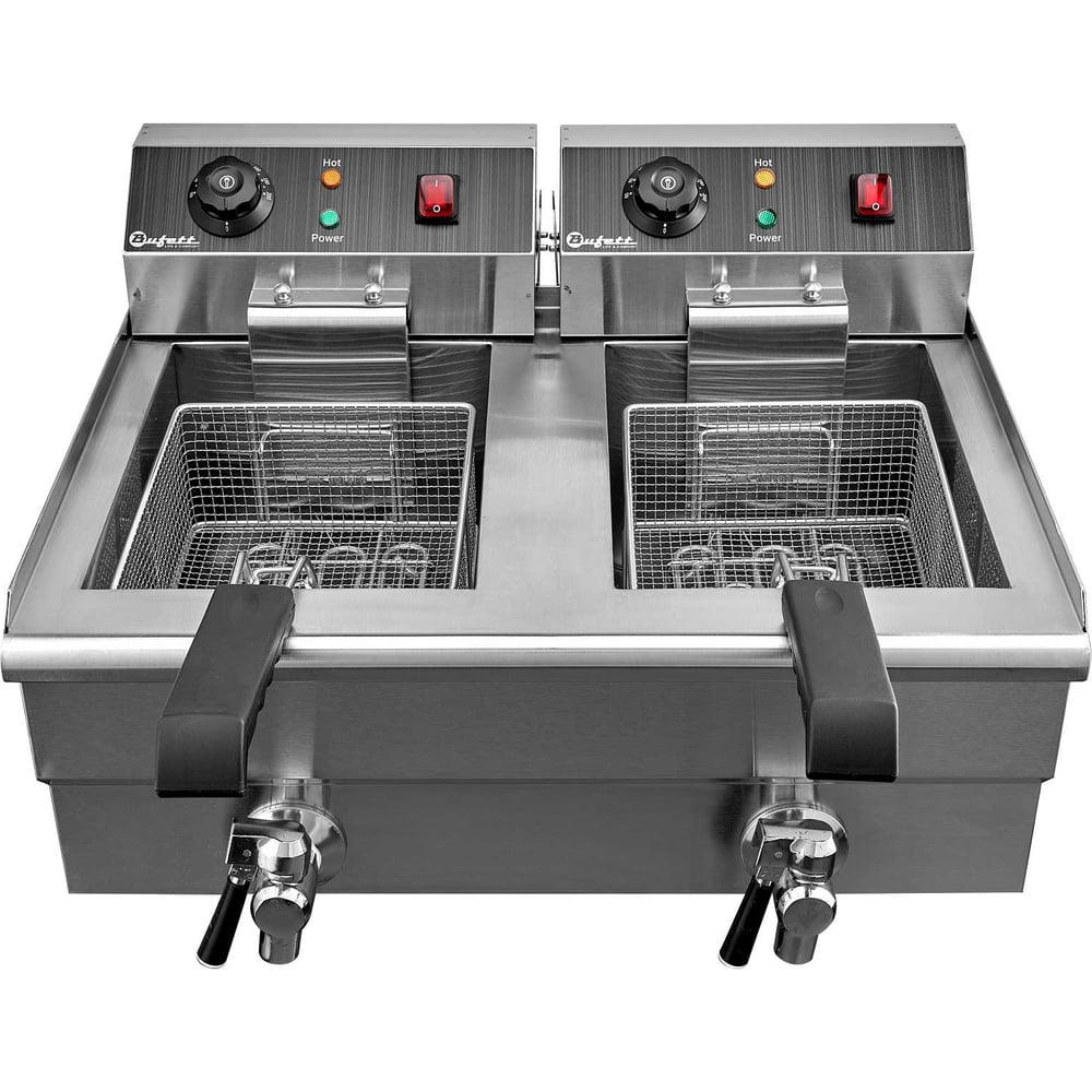 Фритюрница электрическая Bufett CFR 143 со сливным краном, двойная 2x10л с двумя корзинами, 2х3000Вт 641143