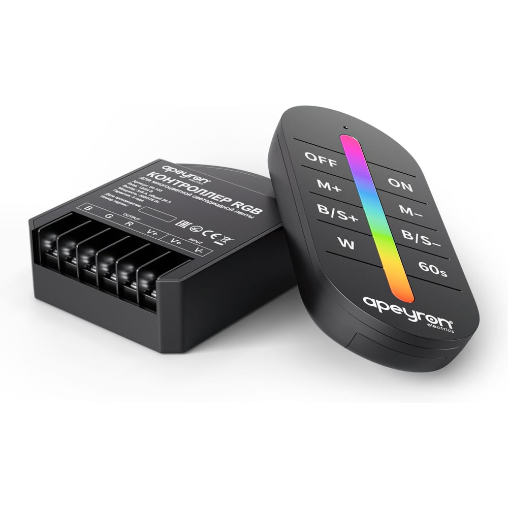 Изображение товара Контроллер RGB 12В/24В Apeyron с 3 каналами и RF-пультом