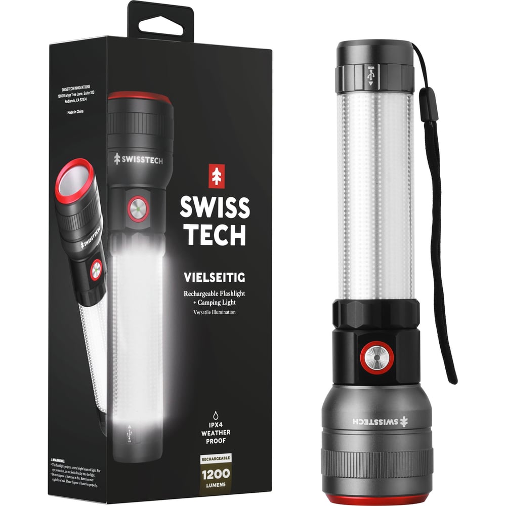 Изображение товара Фонарь светодиодный Swiss+Tech 4 режимный с индикацией заряда 2-В-1 светящаяся ручка (1200LM, 1000м, акк. 18650 2000mAH, 6 часов, зарядка USB-TYPE C, алюм.корп, IPX4), S ST031618 Изображение товара Фонарь светодиодный Swiss+Tech 4 режимный с индикацией заряда 2-В-1 светящаяся ручка (1200LM, 1000м, акк. 18650 2000mAH, 6 часов, зарядка USB-TYPE C, алюм.корп, IPX4), S ST031618