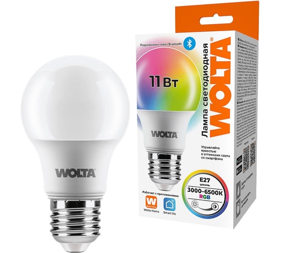 Изображение товара Светодиодная лампа Wolta 11Вт RGB E27 WSTD-A60-11WRGBE27-SH