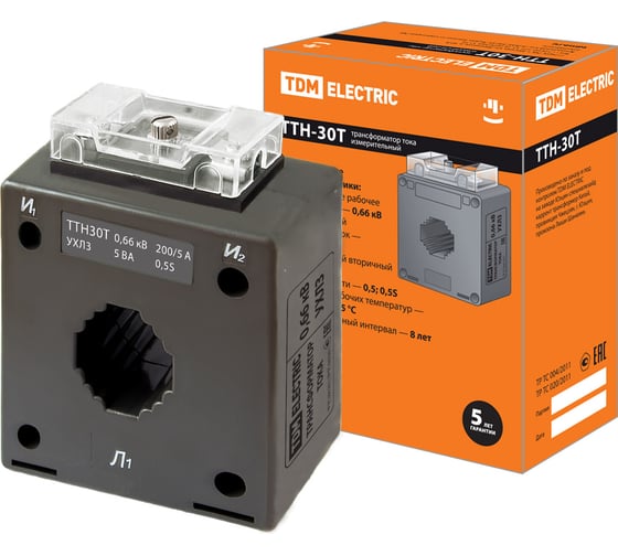 Изображение товара Трансформатор тока TDM ELECTRIC ТТН 30T/200/5-5VA/0,5S-Р SQ1101-1073