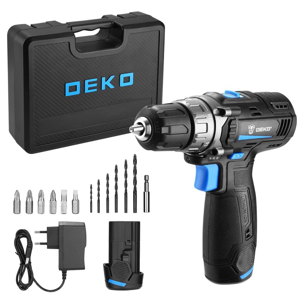 Изображение товара Аккумуляторная дрель DEKO DKCD12V PRO с мощным двигателем и двумя аккумуляторами