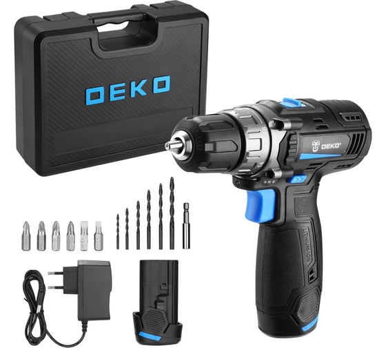 Изображение товара Аккумуляторная дрель-шуруповерт DEKO DKCD12V PRO в кейсе + оснастка 13 шт, 12В, 2x2.0Ач 083-1007