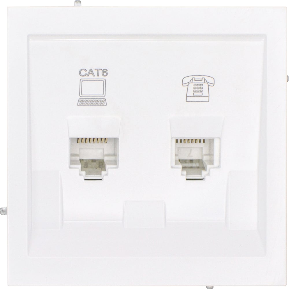 Розетка компьютер+телефон Lezard ESTET белая с модулем Cat 6 745-0288-144
