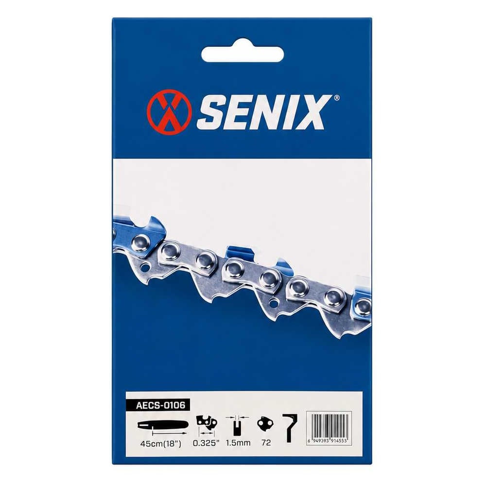 Изображение товара Цепь пильная SENIX 18” (45 см), шаг 0,325”, паз 1,5 мм, 72 звена AECS-0106 Изображение товара Цепь пильная SENIX 18” (45 см), шаг 0,325”, паз 1,5 мм, 72 звена AECS-0106