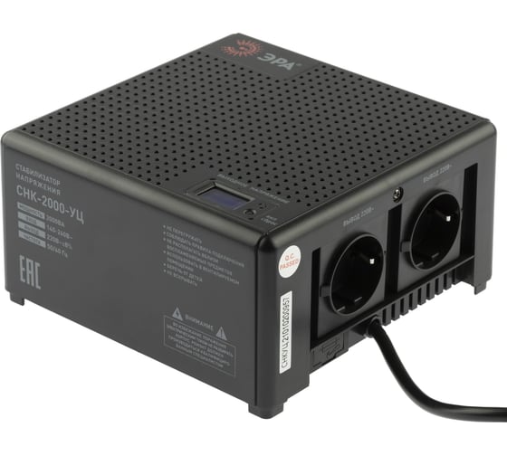 Изображение товара Компактный универсальный стабилизатор напряжения ЭРА CНК-2000-УЦ 140-260В/220В, 2000ВА Б0051112
