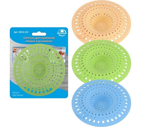Изображение товара Ситечко для кухонной мойки и раковины МУЛЬТИДОМ силикон диаметр 12 см 34 177 DH34-123