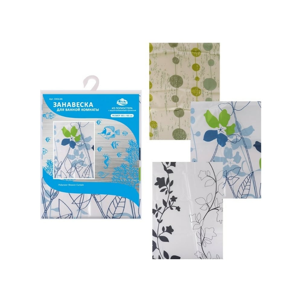 Изображение товара Занавеска для ванной МУЛЬТИДОМ 180х180 см с рисунком природы