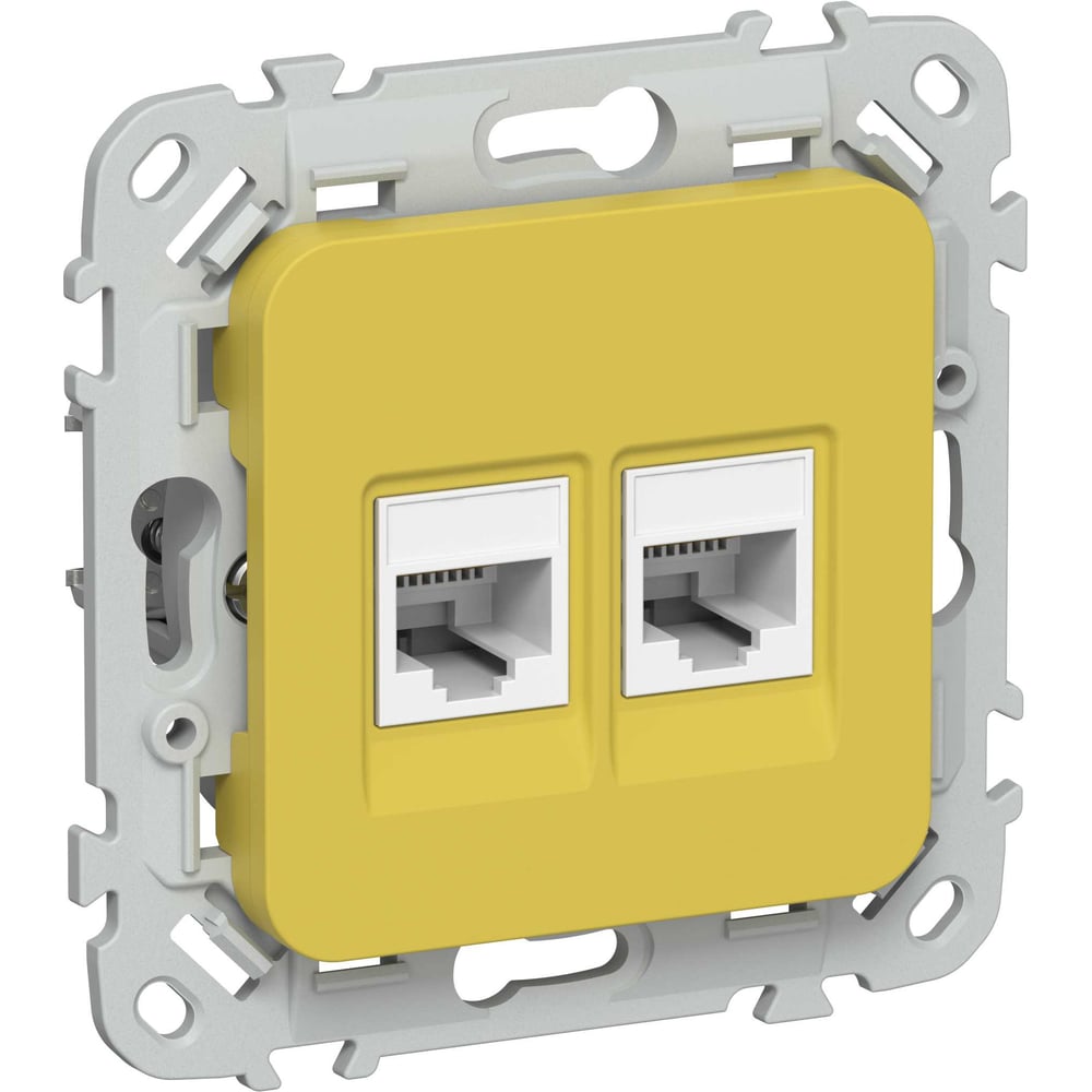 Розетка IEK FLITE 2-местная, компьютерная, RJ45, категория 5Е, UTP РК5е-2-0-ФлЖК желтый карри FI-K22-1-K44