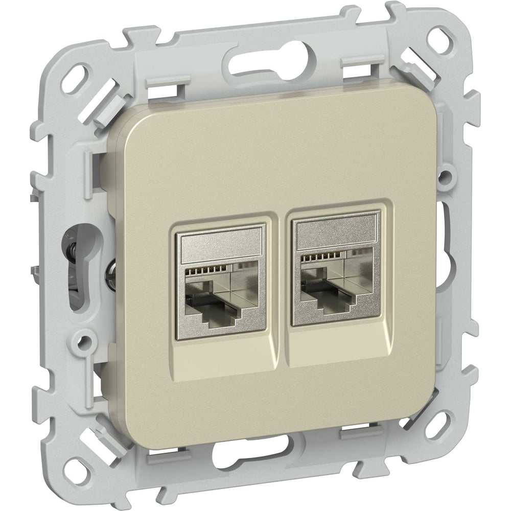 Розетка IEK FLITE 2-местная, компьютерная, RJ45, категория 5Е, STP РК5е-2-1-ФлШ шампань FI-K21-1-K37