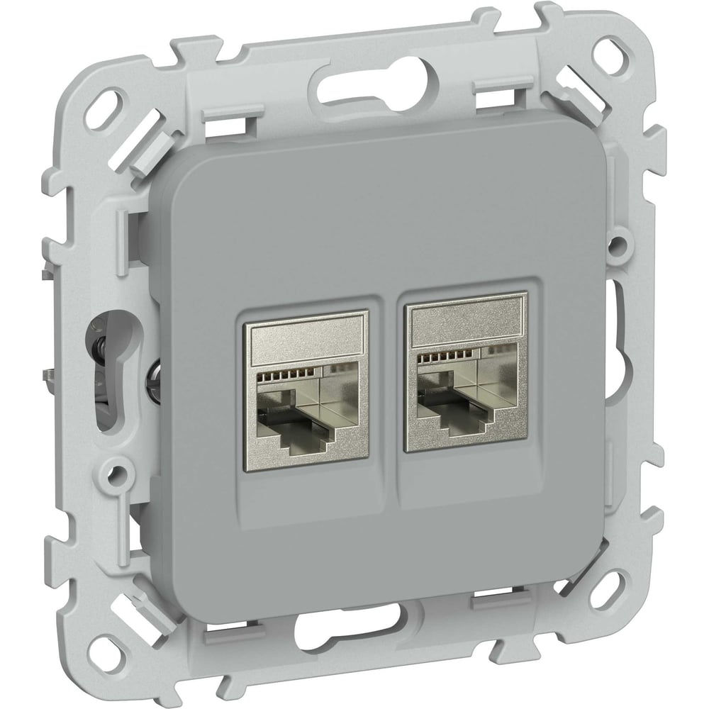 Розетка IEK FLITE 2-местная, компьютерная, RJ45, категория 6, STP РК6-2-1-ФлС серый FI-K21-2-K03