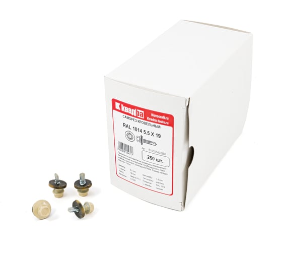 Изображение товара Кровельный саморез КВАДРА 5.5x19, RAL 1014 слоновая кость, сверло PT. 3, кор. 250 шт. 519101403250