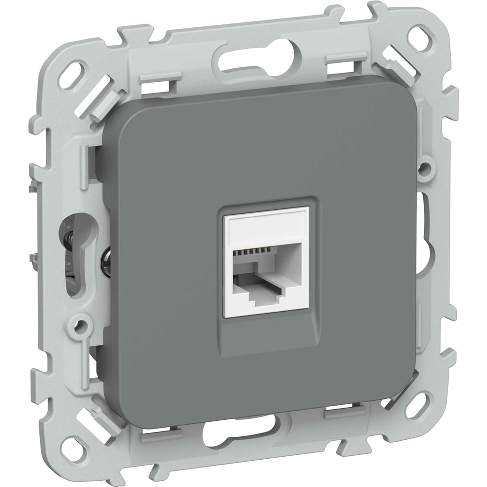 Розетка IEK FLITE компьютерная, RJ45, категория 6, UTP РК6-1-0-ФлМА мокрый асфальт FI-K12-2-K80