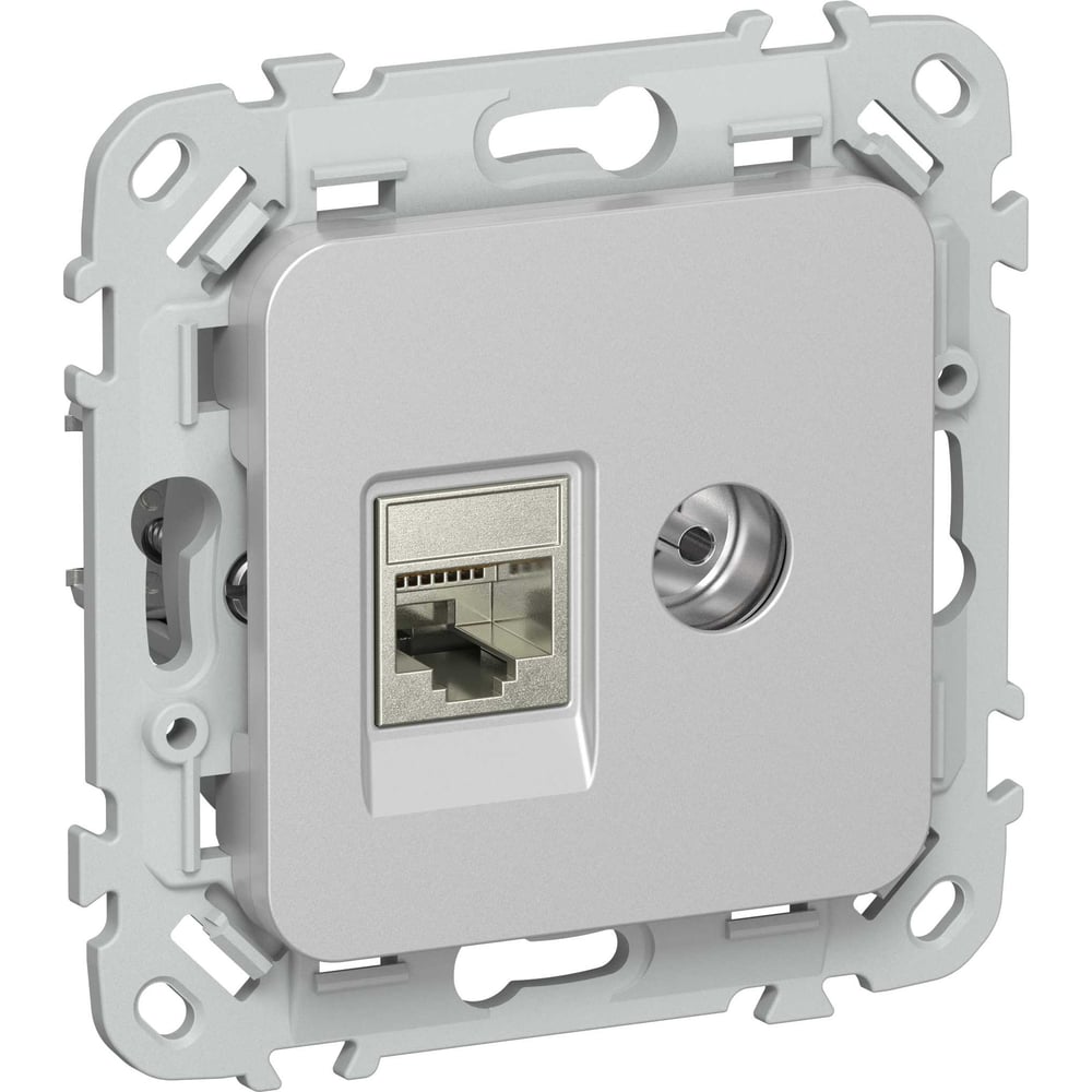 Розетка IEK FLITE 2-местная, RJ45/TV, категория 6, STP РКТВ6-2-1-ФлА алюминий FI-AK21-2-K47