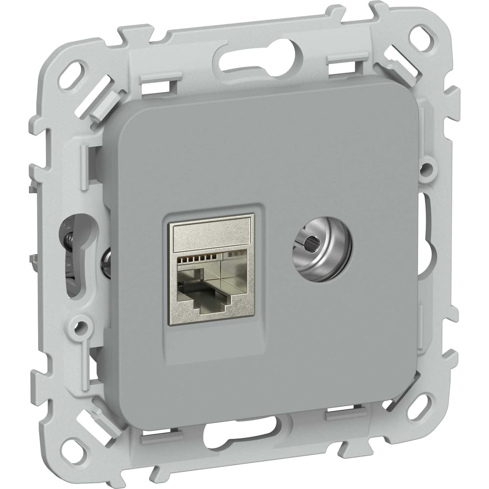 Розетка IEK FLITE 2-местная, RJ45/TV, категория 6, STP РКТВ6-2-1-ФлС серый FI-AK21-2-K03