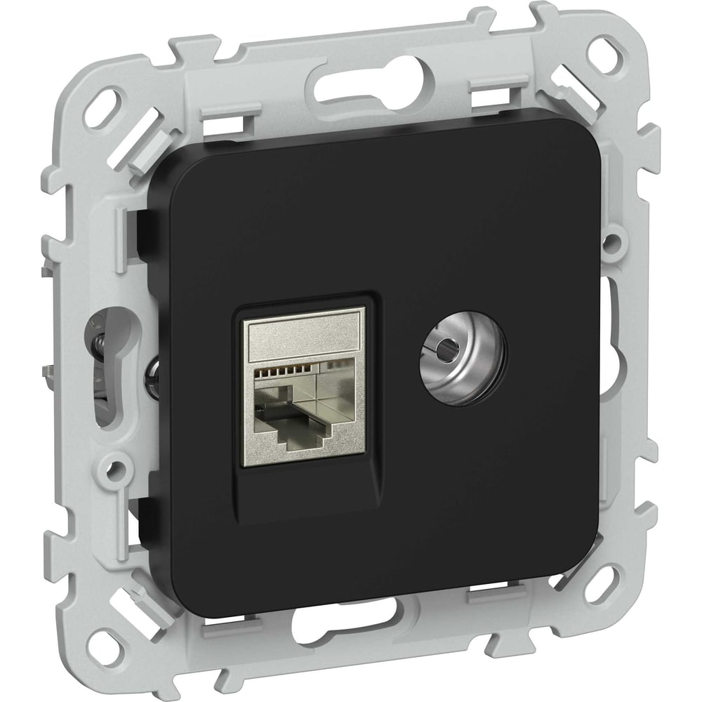 Розетка IEK FLITE 2-местная, RJ45/TV, категория 5Е, STP РКТВ5е-2-1-ФлЧ черный FI-AK21-1-K02