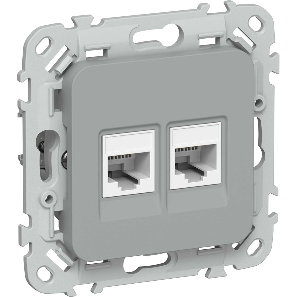 Розетка IEK FLITE 2-местная, RJ45/RJ11, категория 6/3, UTP РКТ6/3-2-0-ФлС серый FI-KT22-2-K03
