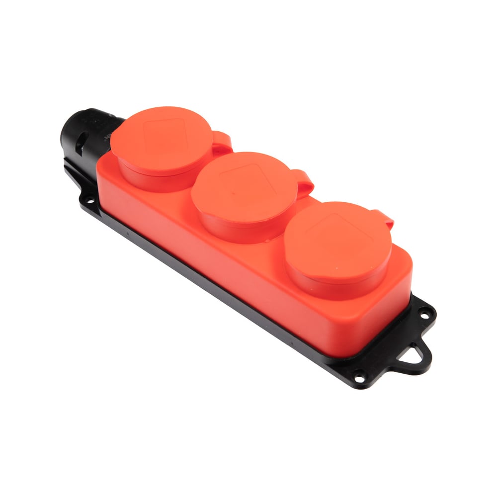Колодка Volsten S1-M3Z Red штепс. с защит. крышкой каучук. 3-х мест. красн. с/з IP44 15994