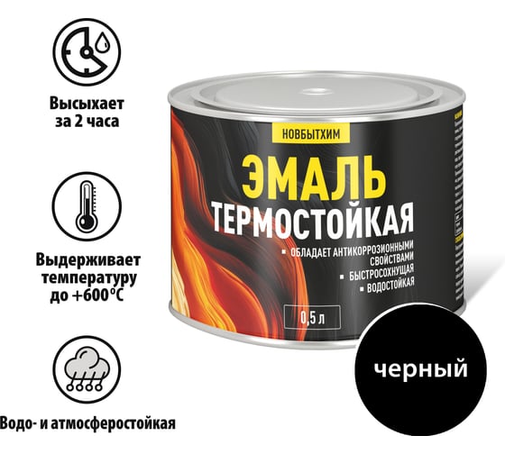 Изображение товара Эмаль термостойкая черная Новбытхим банка 0,5 л 3885