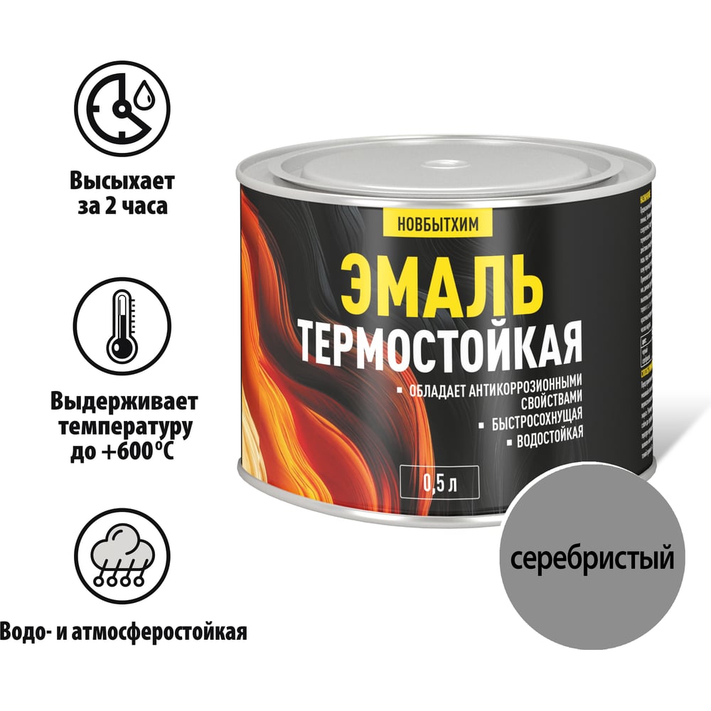 Изображение товара Эмаль термостойкая НОВБЫТХИМ серебристая 0.5 л для высокотемпературных поверхностей Изображение товара Эмаль термостойкая НОВБЫТХИМ серебристая 0.5 л для высокотемпературных поверхностей
