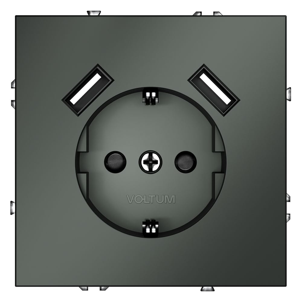 Изображение товара Встраиваемая розетка Voltum S70 16А с USB и защитными шторками, титан