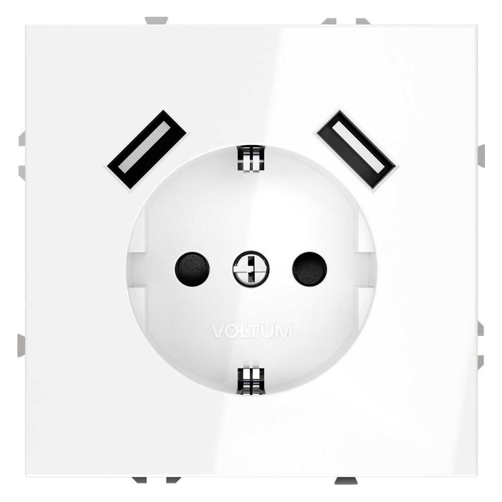 Изображение товара Встраиваемая розетка Voltum S70 с USB и защитными шторками, 16А, белая глянцевая Изображение товара Встраиваемая розетка Voltum S70 с USB и защитными шторками, 16А, белая глянцевая