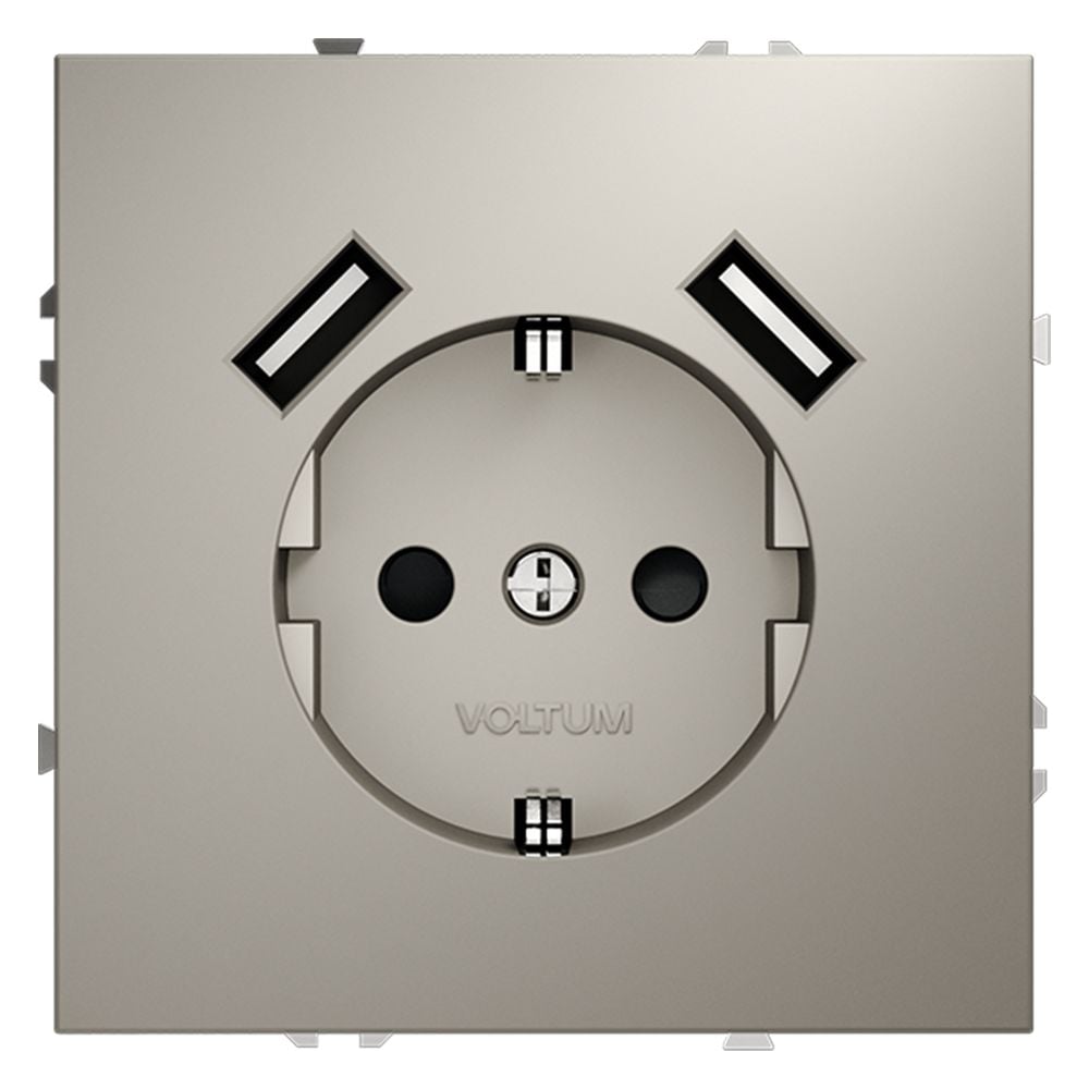 Розетка встраиваемая Voltum S70 с заземлением и защитными шторками, 16А, с USB, A+A, кашемир VLS040403