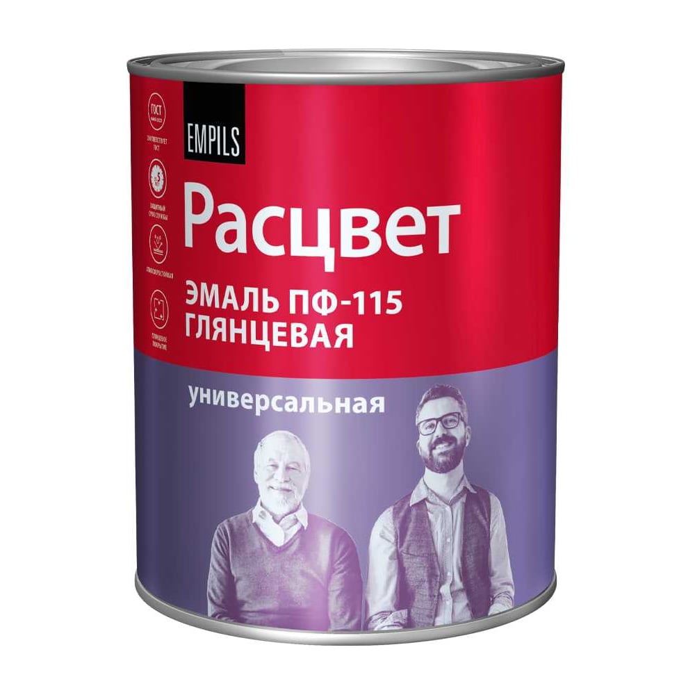 Изображение товара Эмаль Расцвет ПФ-115 красная 0.9 кг универсальная для камня металла дерева