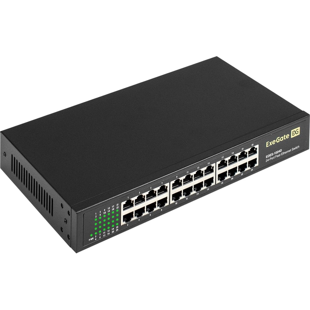 Изображение товара Коммутатор неуправляемый ExeGate EDES-1024D 24-портовый UTP 10/100Mbps, металлический корпус, с возможностью установки в стойку 298692