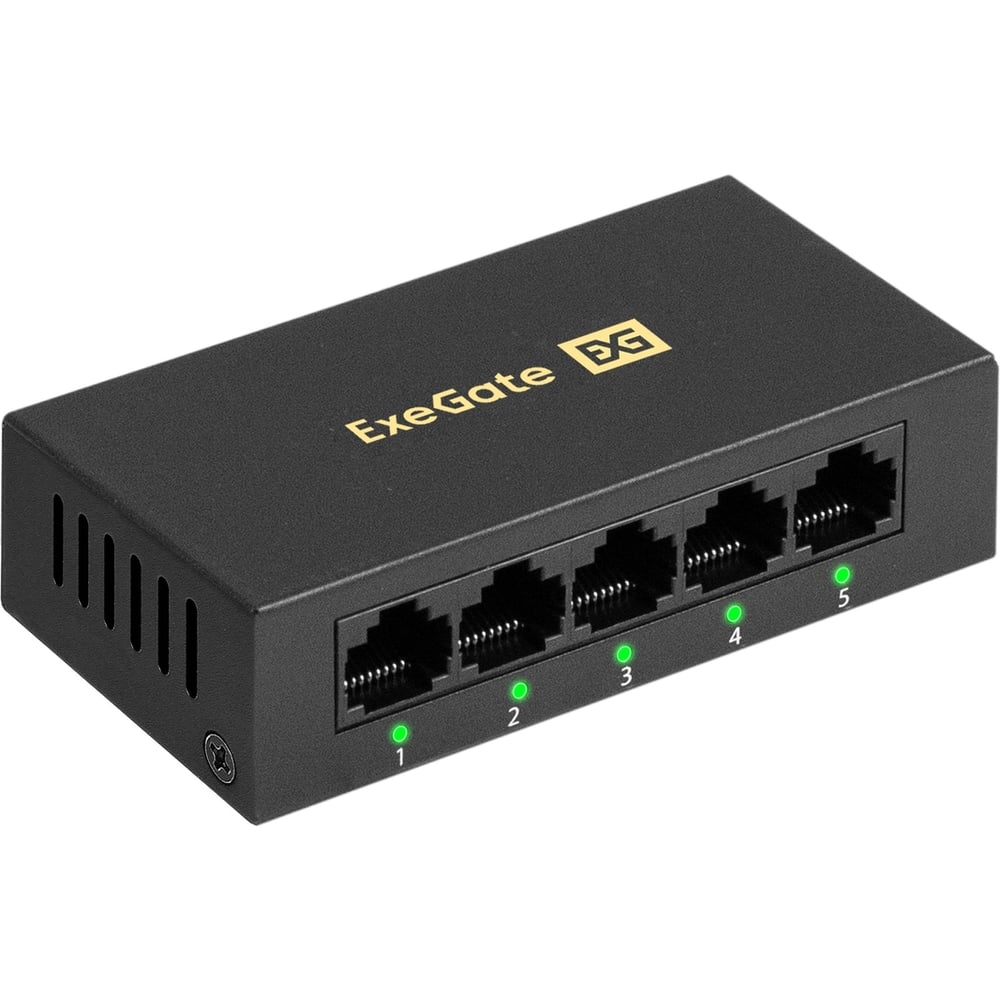 Изображение товара Коммутатор неуправляемый ExeGate EDES-1005D 5-портовый UTP 10/100Mbps, металлический корпус, с функцией энергосбережения EEE, настольный/настенный 298689
