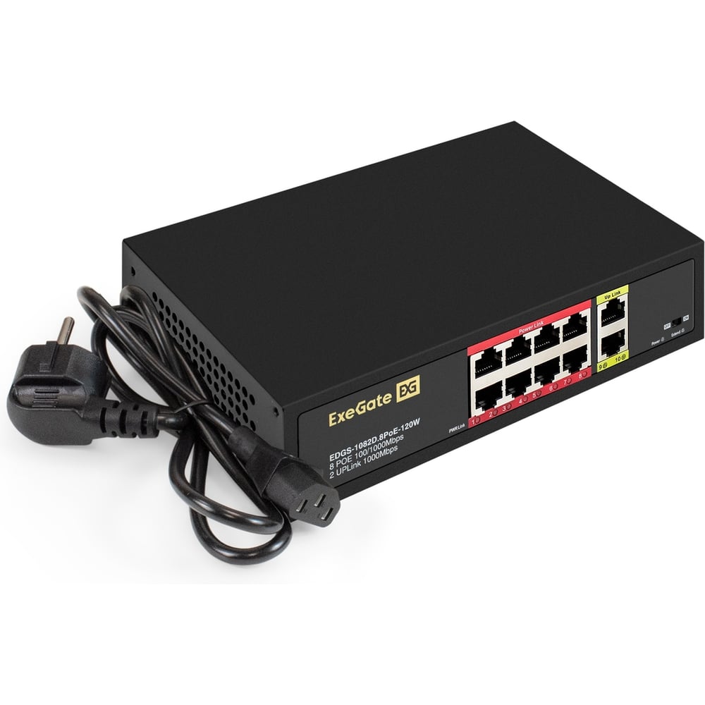 Изображение товара Коммутатор неуправляемый ExeGate EDGS-1082D.8PoE-120W 10-портовый: 8 портов UTP 10/100 Base-Tx с поддержкой IEEE 802.3af PoE 299028 Изображение товара Коммутатор неуправляемый ExeGate EDGS-1082D.8PoE-120W 10-портовый: 8 портов UTP 10/100 Base-Tx с поддержкой IEEE 802.3af PoE 299028