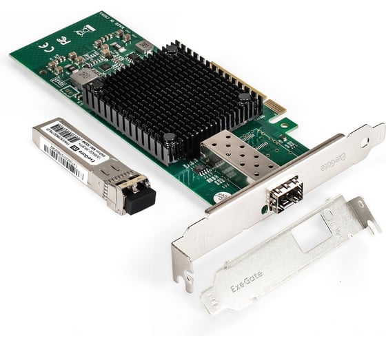 Изображение товара Комплект ExeGate: Сетевой адаптер SFP+ EXE-X520-DA1 + Трансивер Multi-Mode до 300м EXT-10G-MM850-LC2-300M EX296227RUS PCI-E x8 v2.0 298939