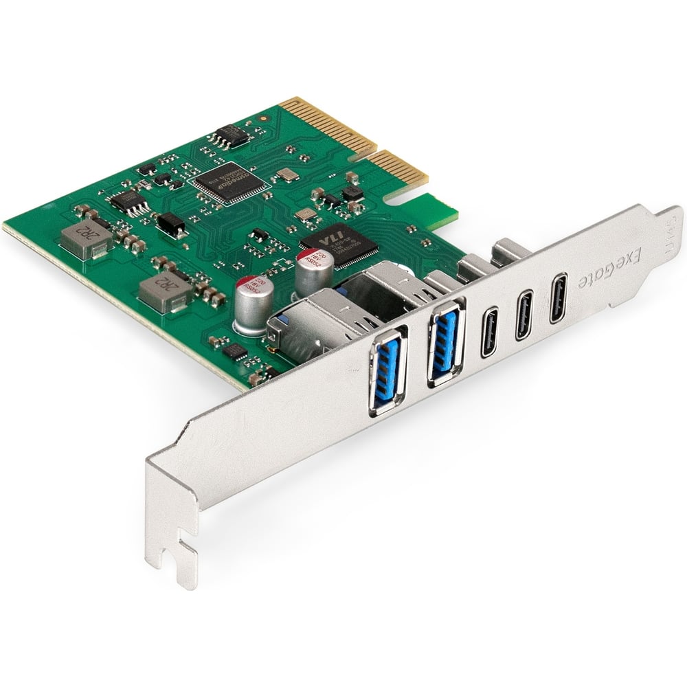 Контроллер ExeGate EXE-313V2-2A3C 10Gbps PCI-E x4 v3.0, USB3.2 Gen2 2xType-A + 3xType-C ext., SuperSpeed+ скорость до 10 Гбит/с, Chipset ASM3142+VL820 299800