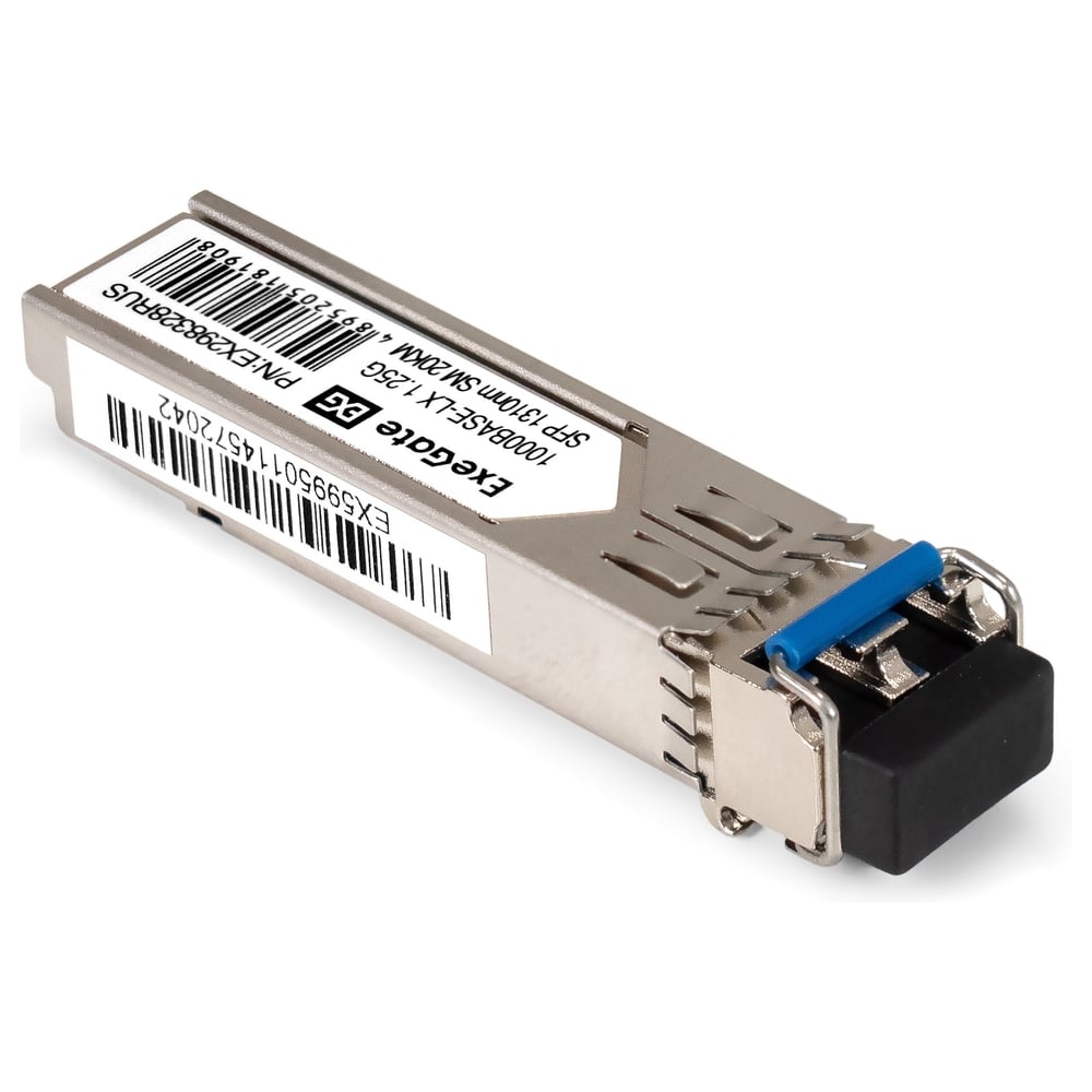 Изображение товара Трансивер ExeGate SFP EXT-1G-SM1310-LC2-20KM 1000Base-LX для одномодового оптического кабеля, 1,25 Гбит/с, Tx:1310/Rx:1310 нм, до 20 км, разъем Duplex LC 298328
