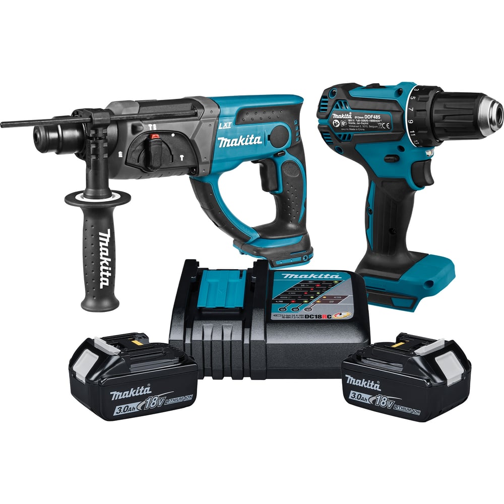 Изображение товара Набор аккумуляторного инструмента Makita (Перфоратор DHR202, Дрель-шуруповерт DDF485, ЗУ, 2х3ач АКБ) KIT033