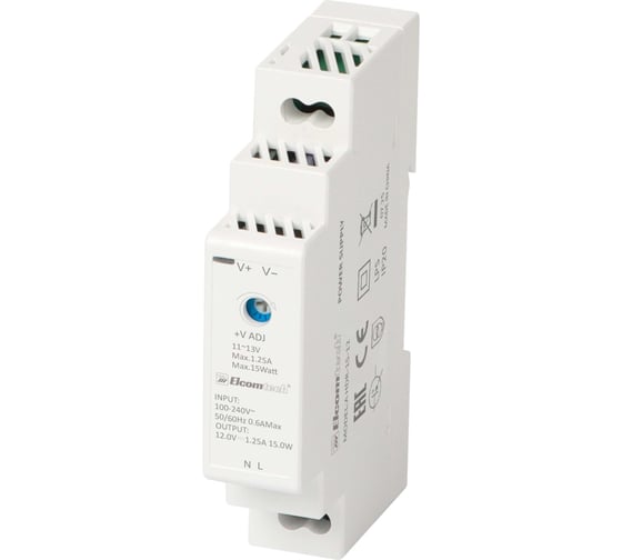 Изображение товара Блок питания ELCOMTECH A HDR-15-12 AC/DC на DIN рейку 15W 12V 1.25A 1х модуль УТ-00039965